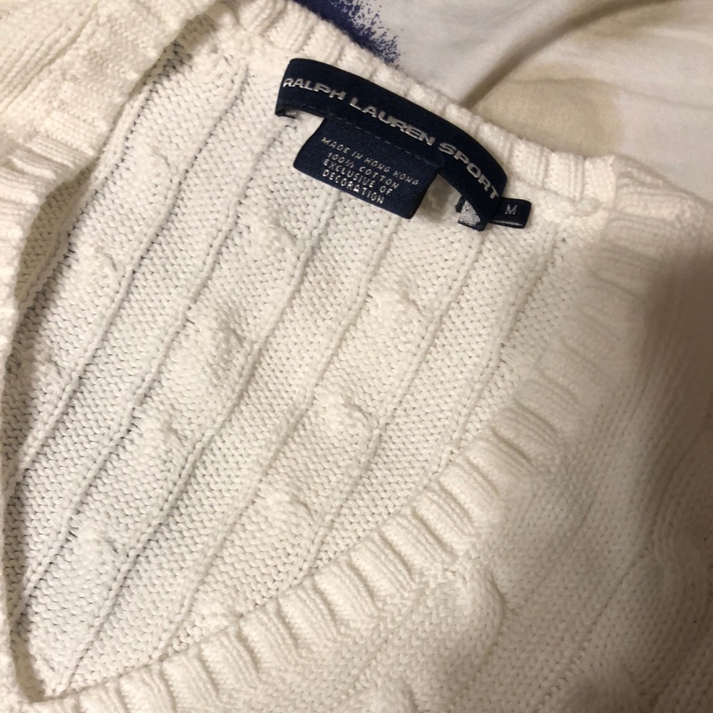 Ralph Lauren White Cableknit VNeck Sweater